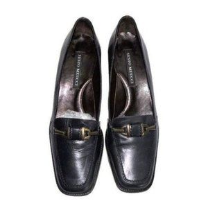 Sesto Meucci Shoes Womens Size 6 Navy Blue Leather Chunky Heeled Loafers